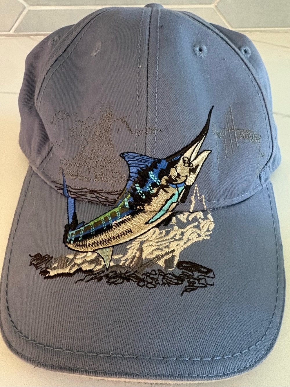 Guy Harvey "Jumpin' Marlin" Full Embroidered Fishing Hat Cap - Slate Blue /Gray